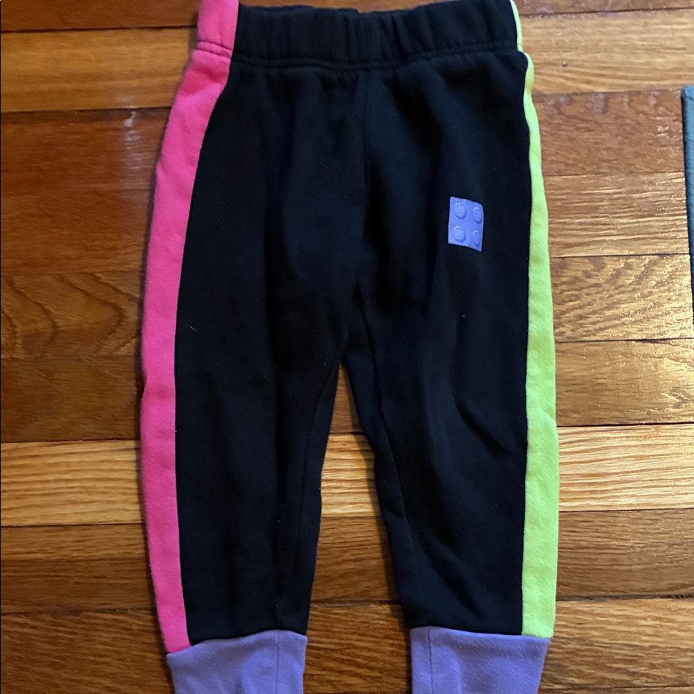 Lego Black Joggers with Pink and Green Stripes